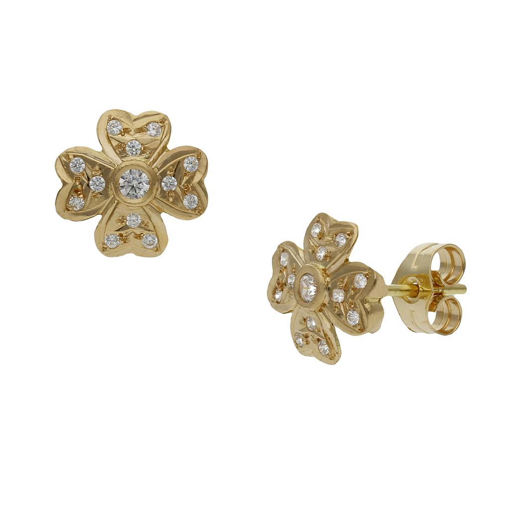 PENDIENTES TREBOL ORO 18KL CIRCONITAS - 10MM