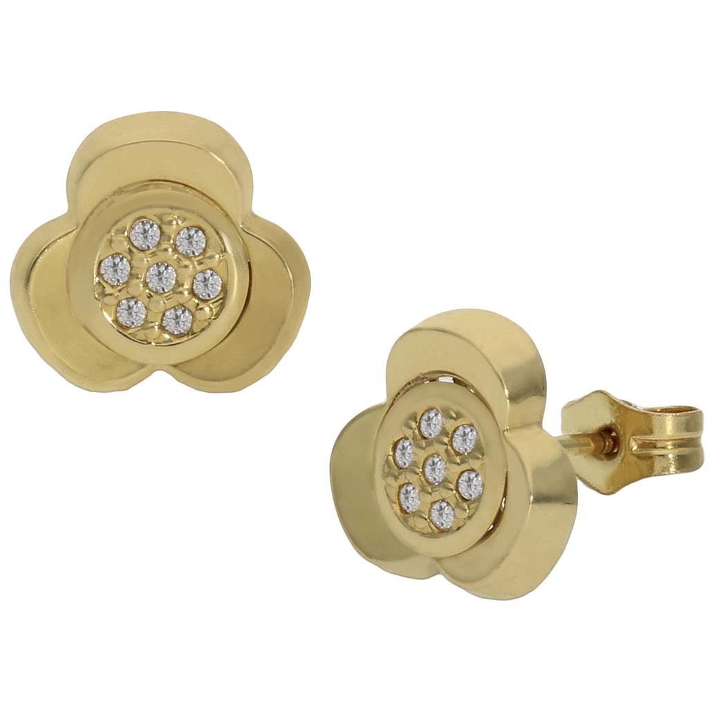 PENDIENTES TREBOL ORO 18KL CIRCONITAS - 9MM