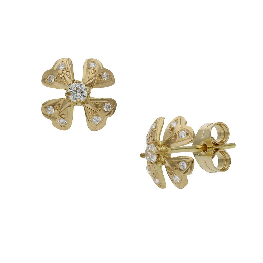 PENDIENTES TREBOL ORO 18KL CIRCONITAS - 9MM