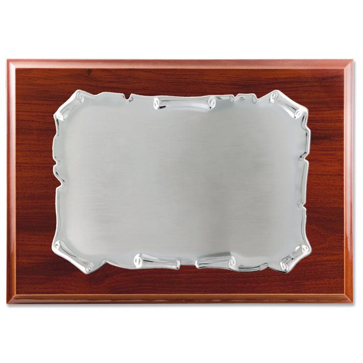 PLACA HOMENAJE METAL PLATEADO - 26X21 19X13