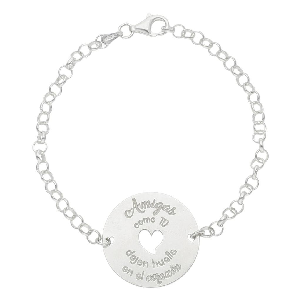 PULSERA AMIGAS CORAZON + FRASE PLATA 925MM