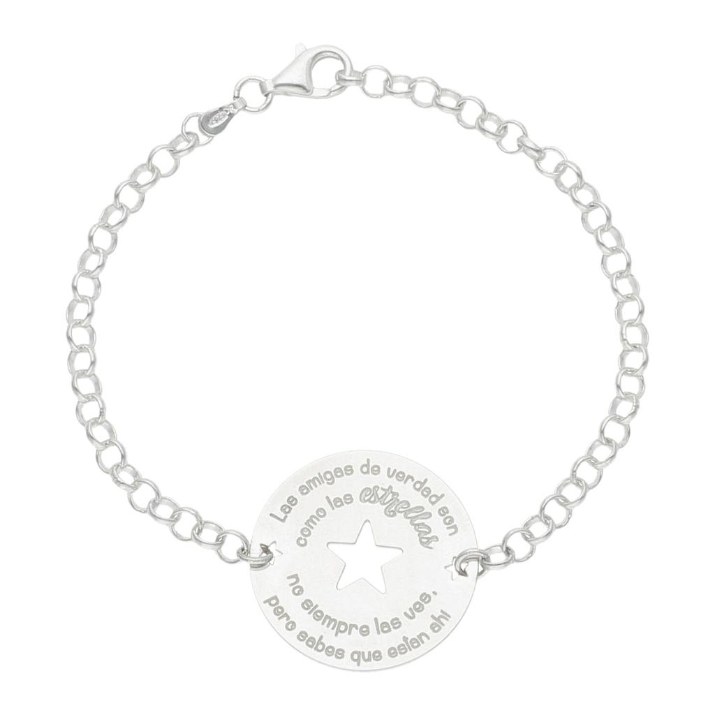 PULSERA AMIGAS ESTRELLA + FRASE PLATA 925MM