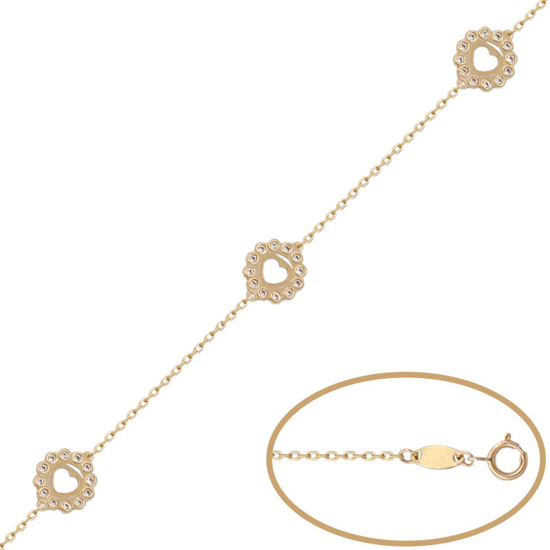 PULSERA CORAZONES ORO 18KL CIRCONITAS