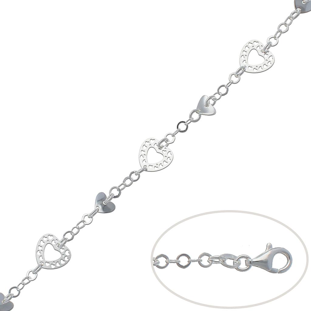 PULSERA CORAZONES PLATA 925MM