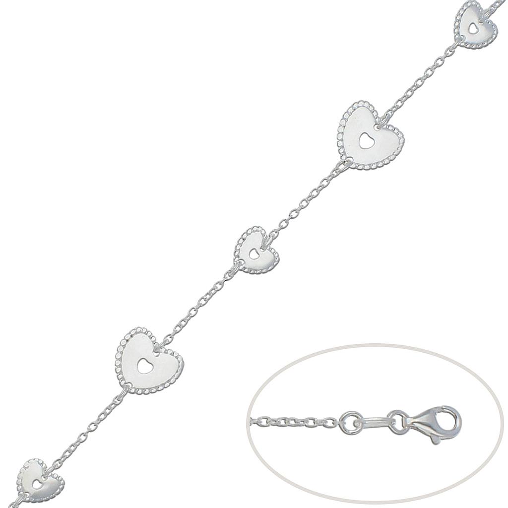 PULSERA CORAZONES PLATA 925MM