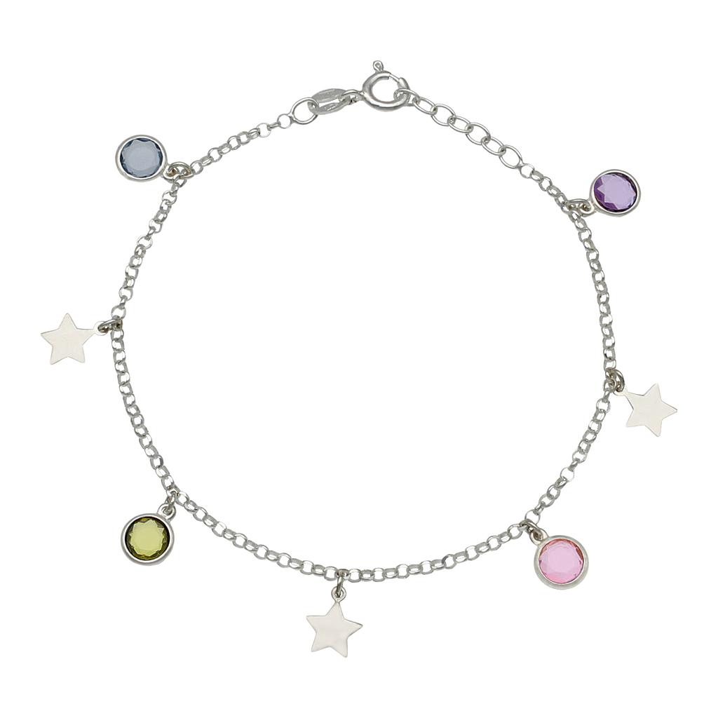 PULSERA ESTRELLAS + PIEDRAS PLATA 925MM