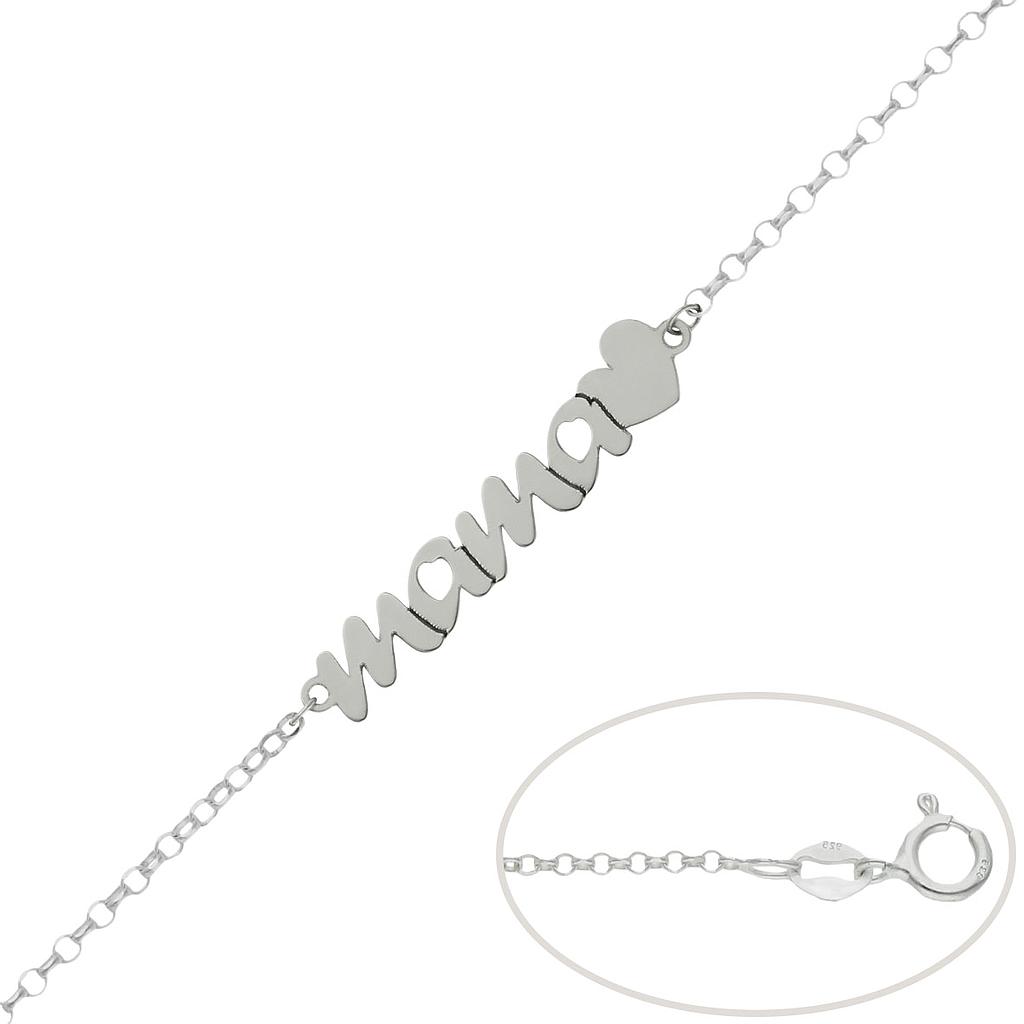 PULSERA MAMA + CORAZON PLATA 925MM 