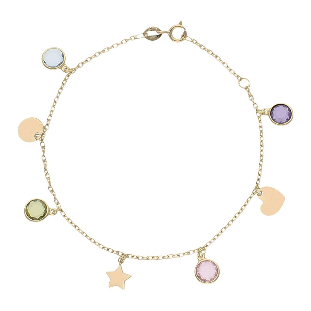 PULSERA MINI CHARMS MIX + PIEDRAS ORO 18KL