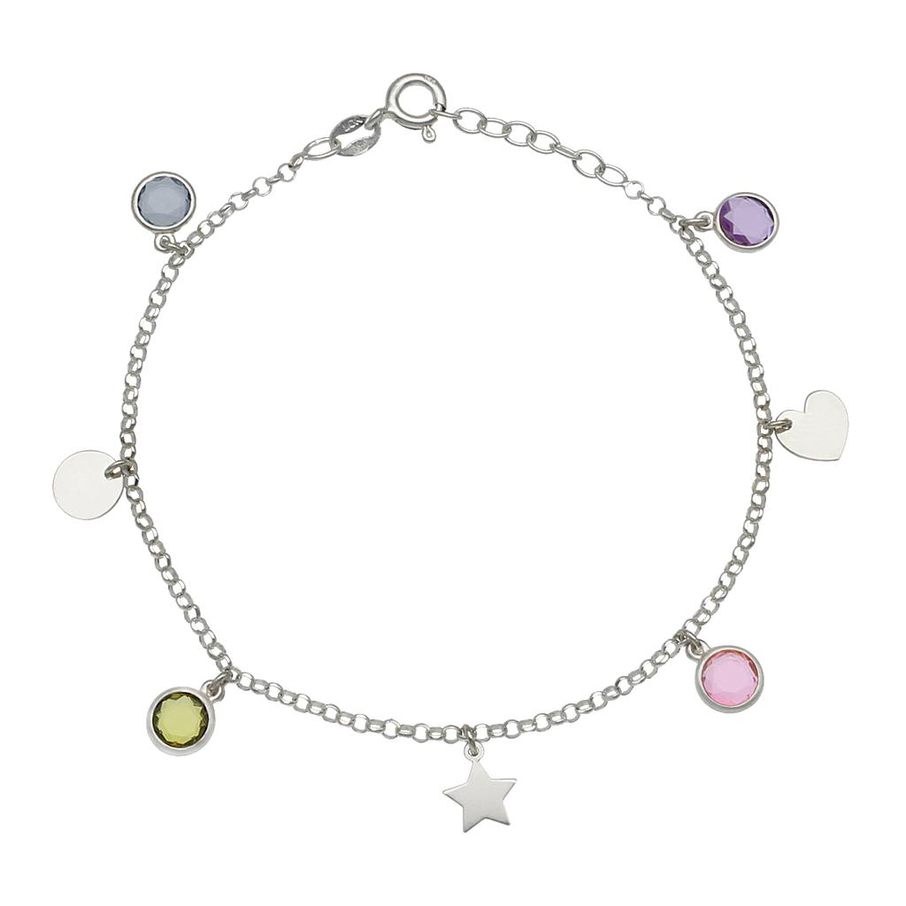 PULSERA MINI CHARMS MIX + PIEDRAS PLATA 925MM