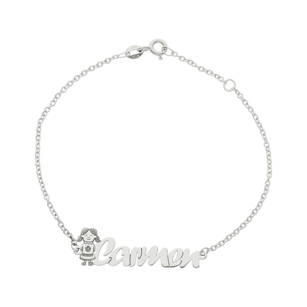 PULSERA NIÑA + NOMBRE ORO BLANCO 18KL