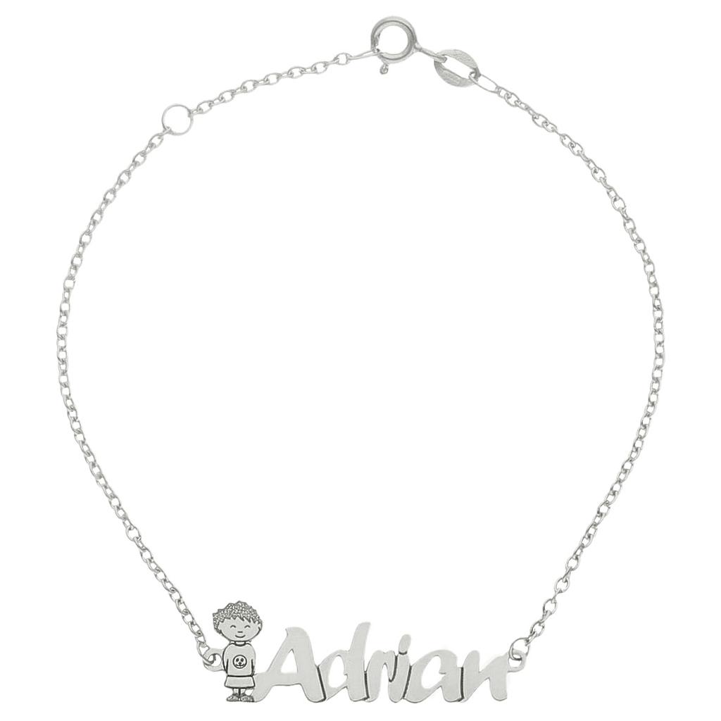 PULSERA NIÑO + NOMBRE ORO BLANCO 18KL