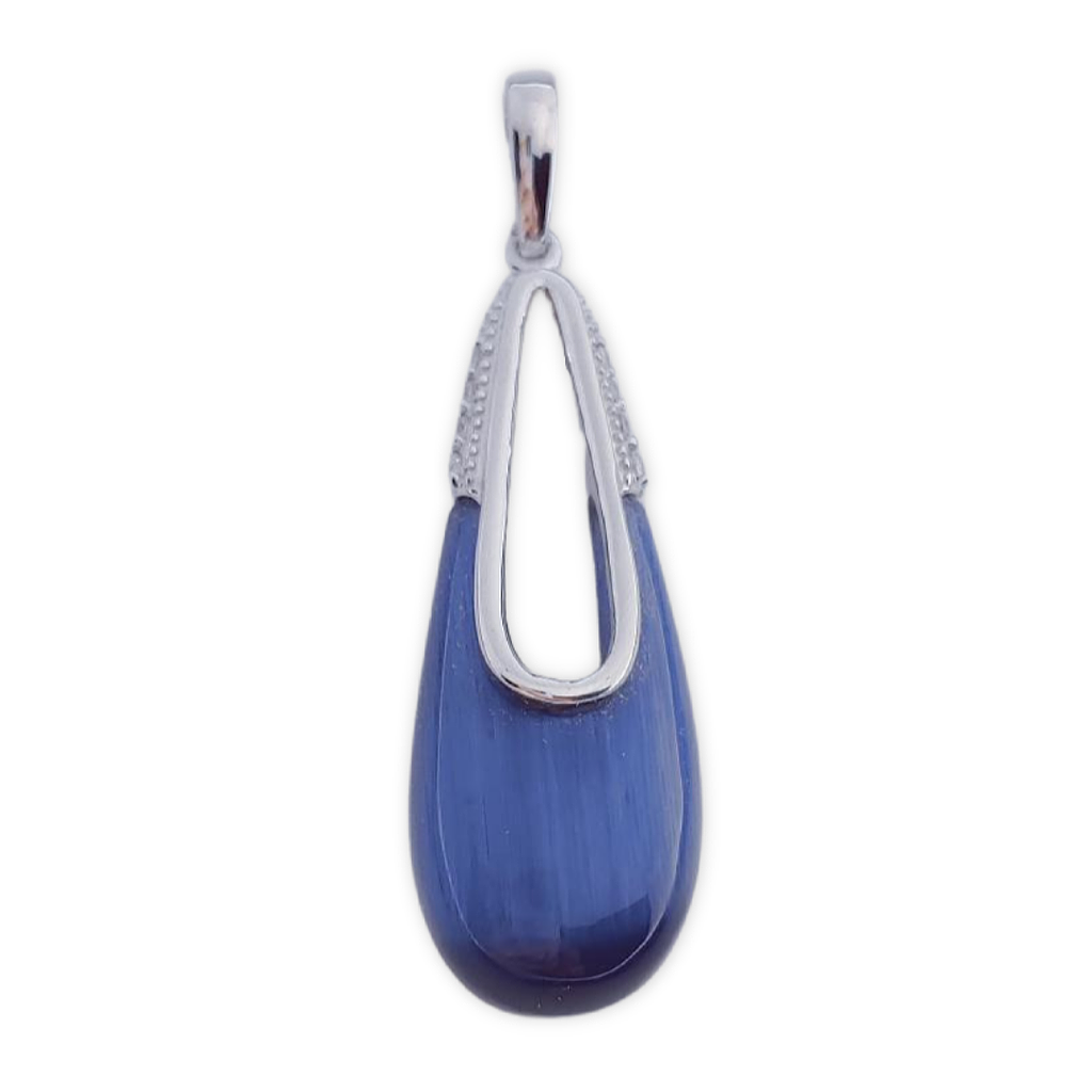 COLGANTE PLATA 925MM OJO DE GATO AZUL