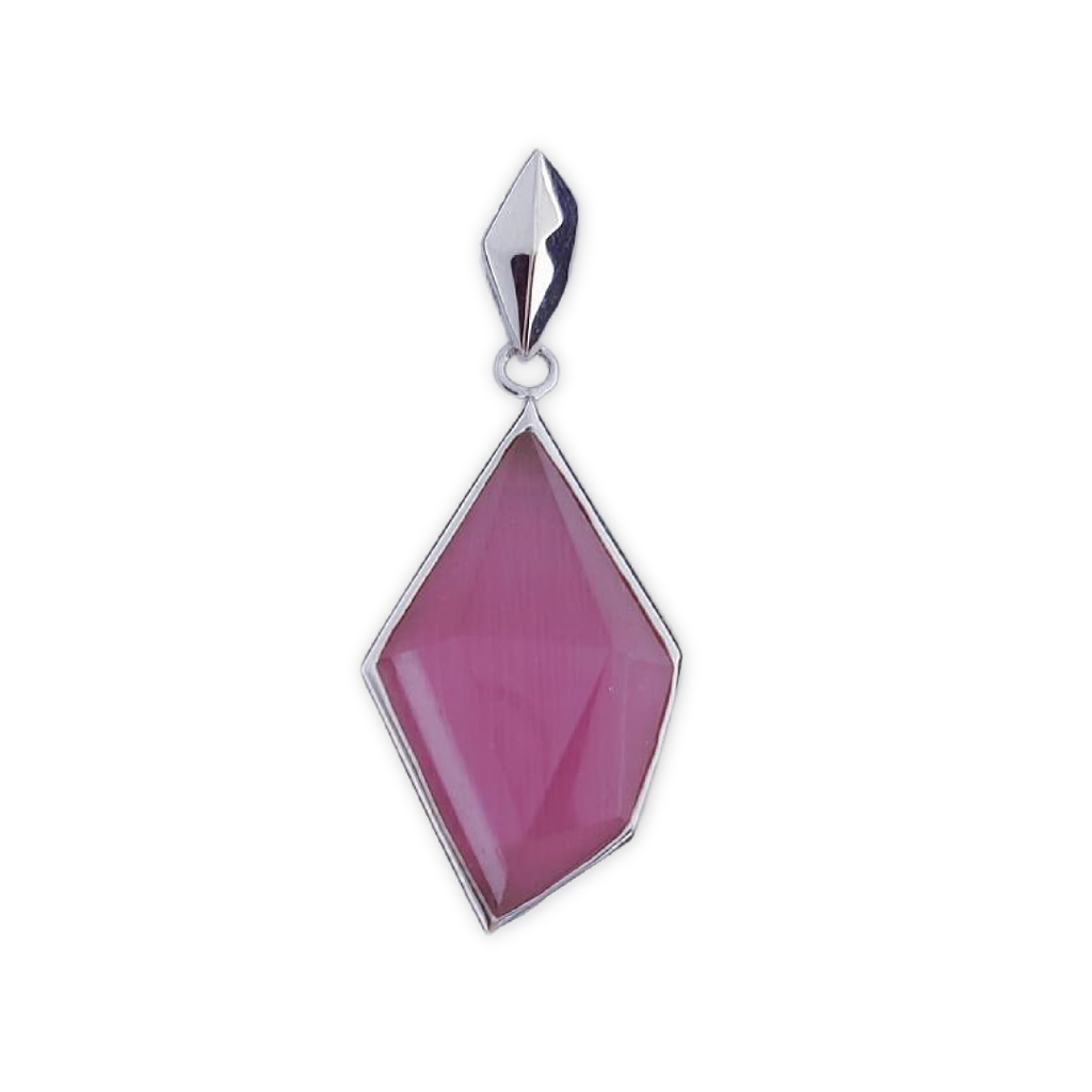 COLGANTE PLATA 925MM OJO DE GATO FUCSIA