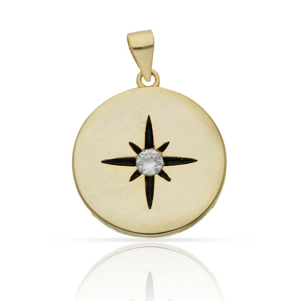 COLGANTE PLATA CHAPADA ORO ROSA DE LOS VIENTOS - 20MM