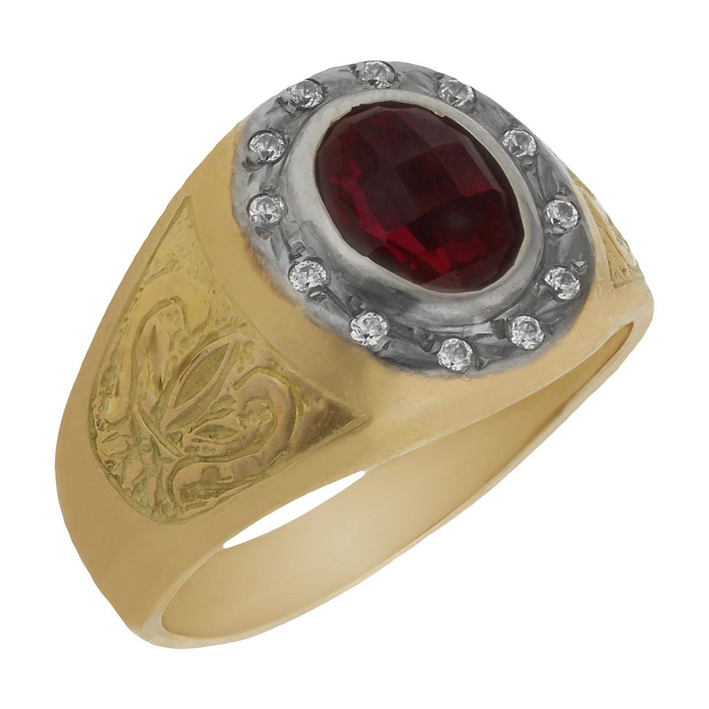 SELLO ORO 18KL PIEDRA ROJA CIRCONITAS