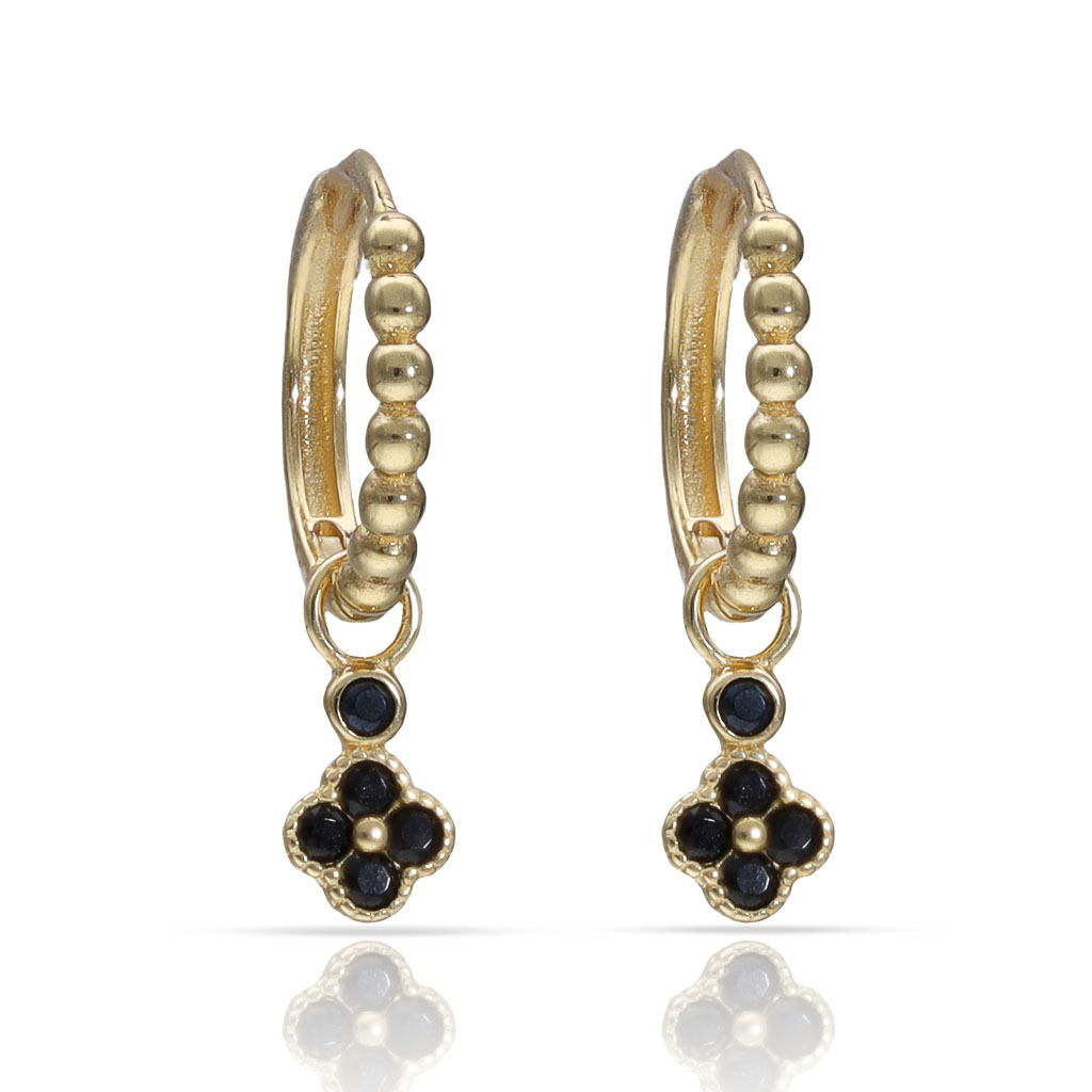 AROS ORO 18KL FLOR CIRCONITAS NEGRAS