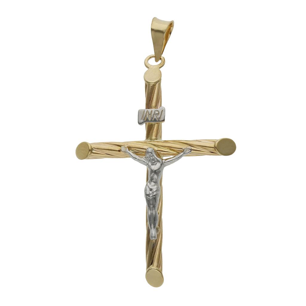 CRUZ ORO 18KL BICOLOR CON CRISTO - 26x37MM