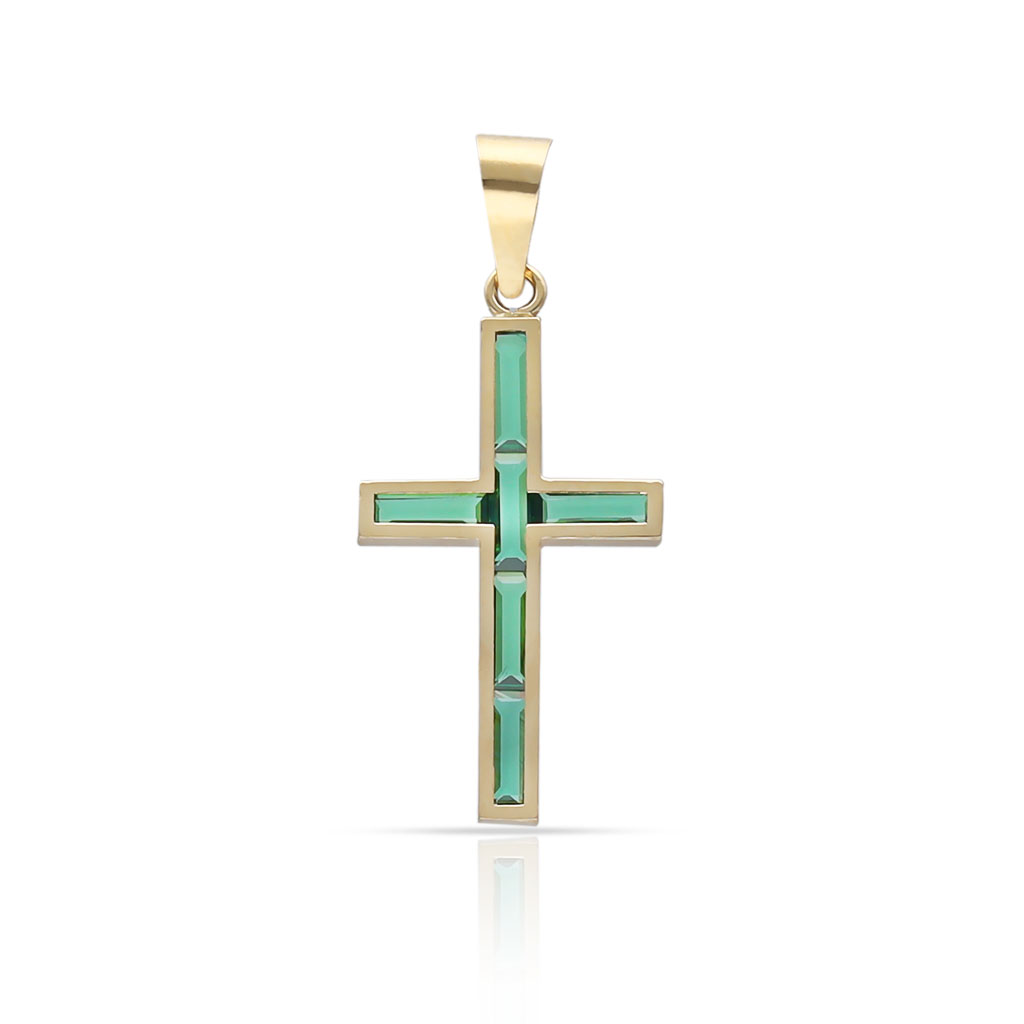 CRUZ ORO 18KL PIEDRAS VERDES - 10x17MM