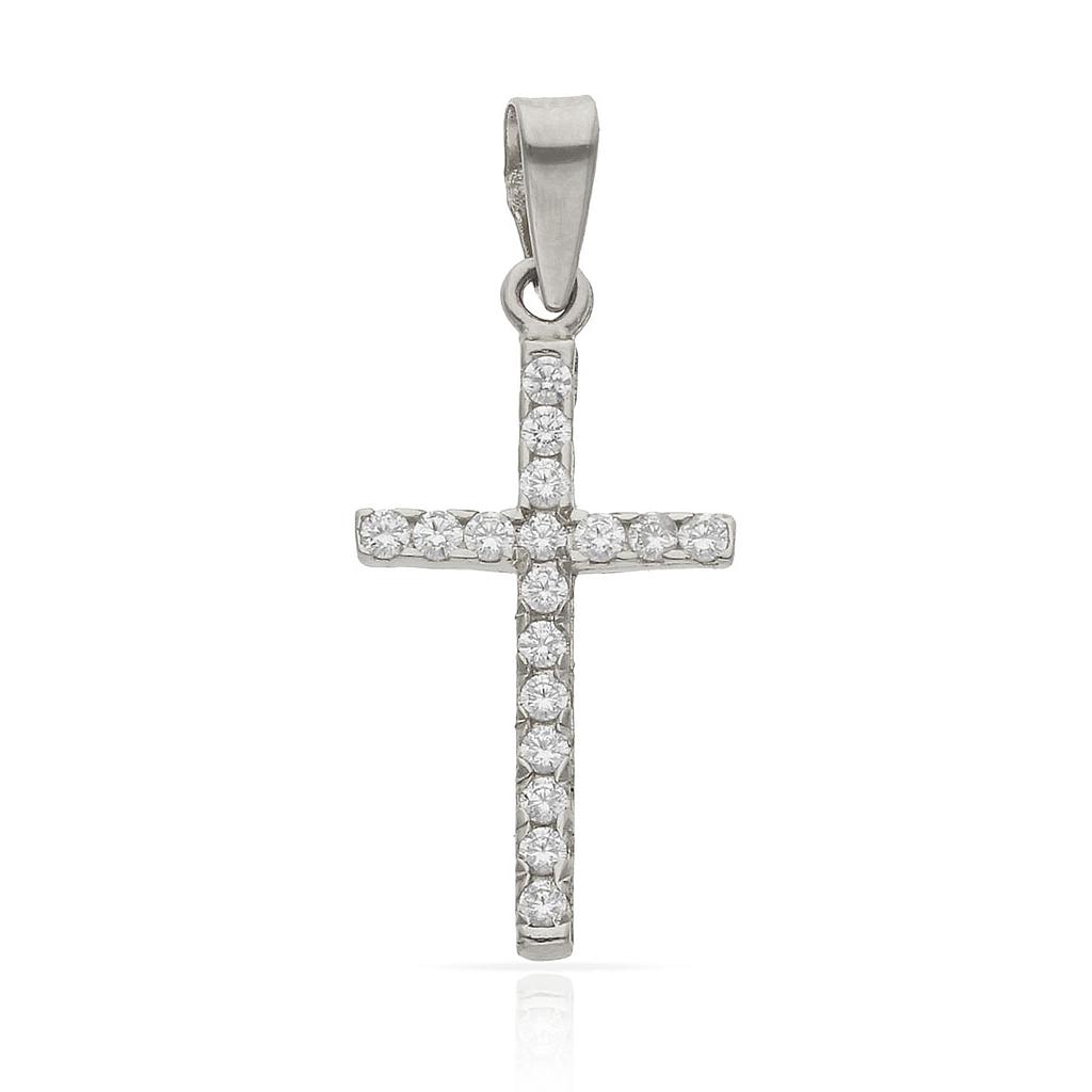CRUZ ORO BLANCO 18KL CIRCONITAS - 12x22MM