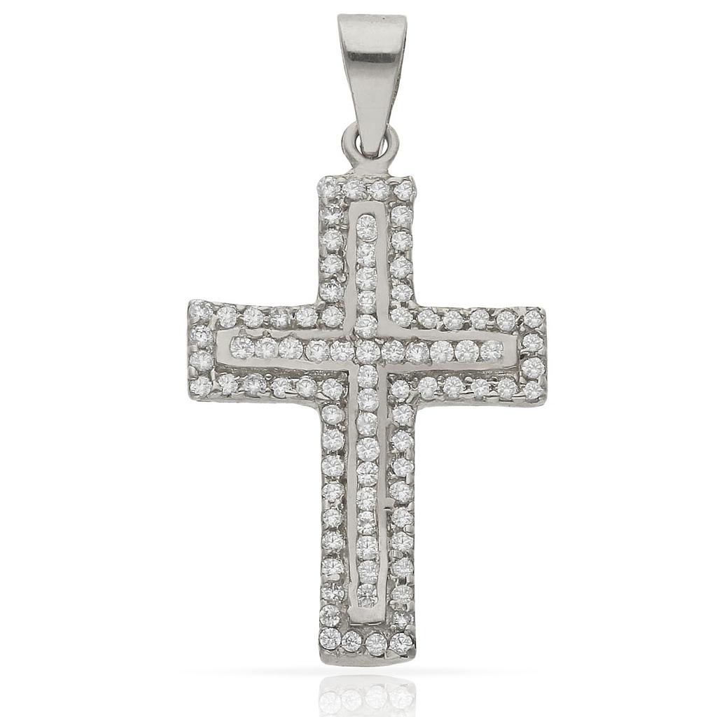 CRUZ ORO BLANCO 18KL CIRCONITAS - 17x26MM
