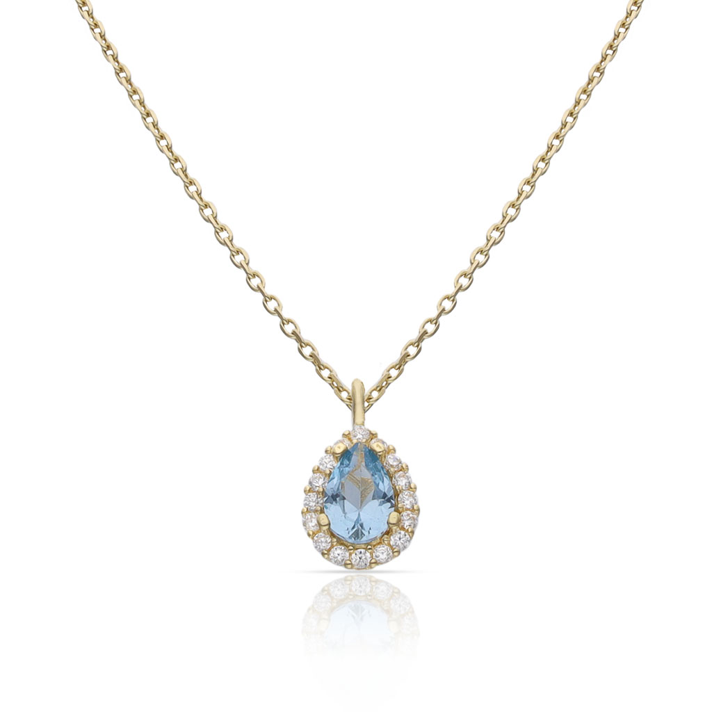 GARGANTILLA ORO 18KL LAGRIMA PIEDRA AGUA - 6x9MM