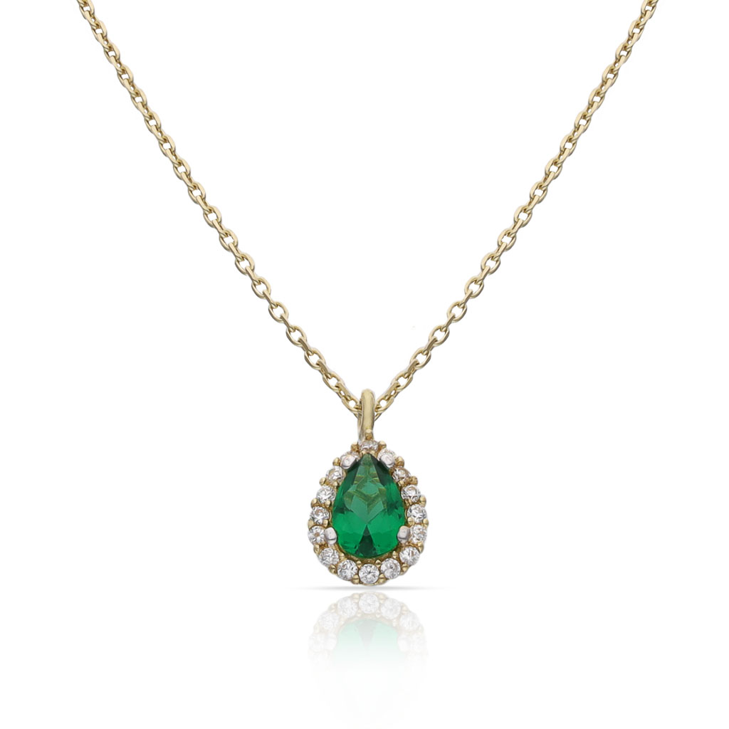 GARGANTILLA ORO 18KL LAGRIMA PIEDRA VERDE - 6x9MM