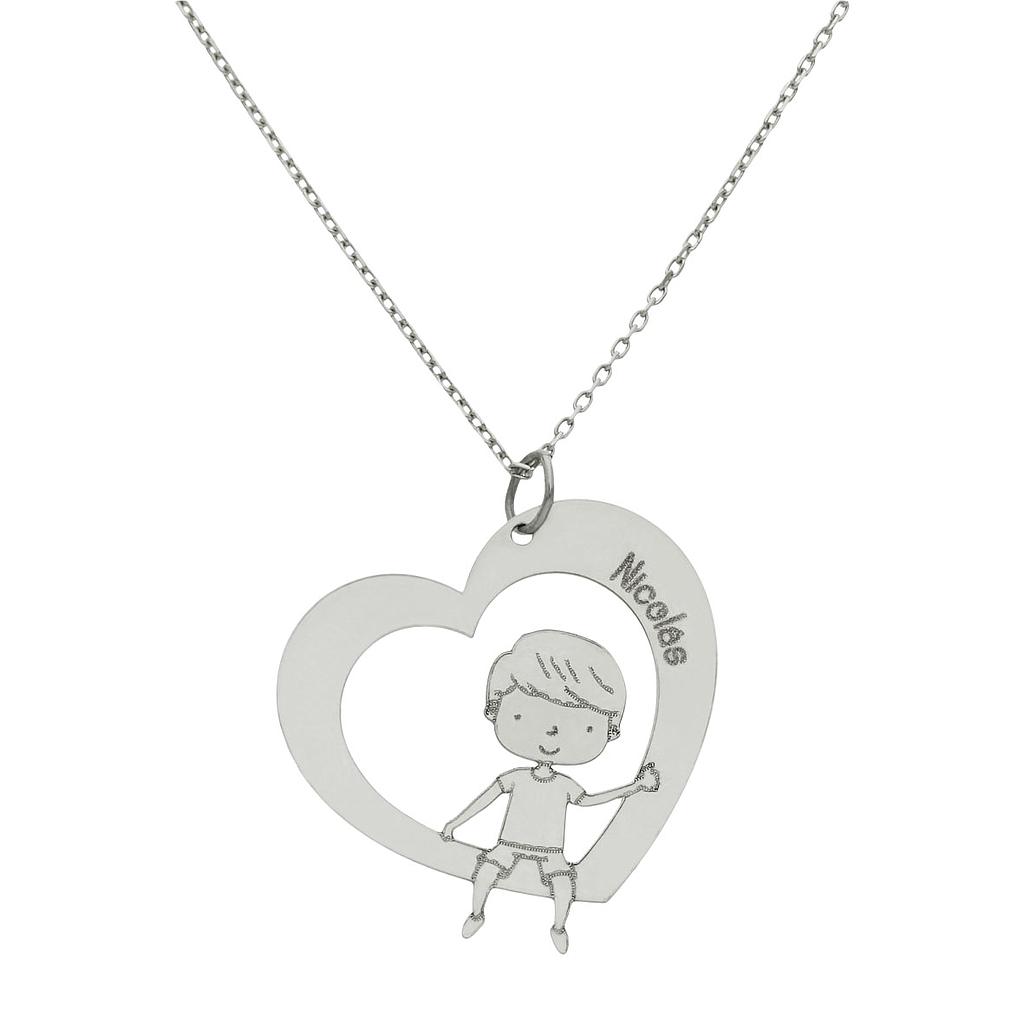 GARGANTILLA ORO BLANCO 18KL CORAZON + NIÑO