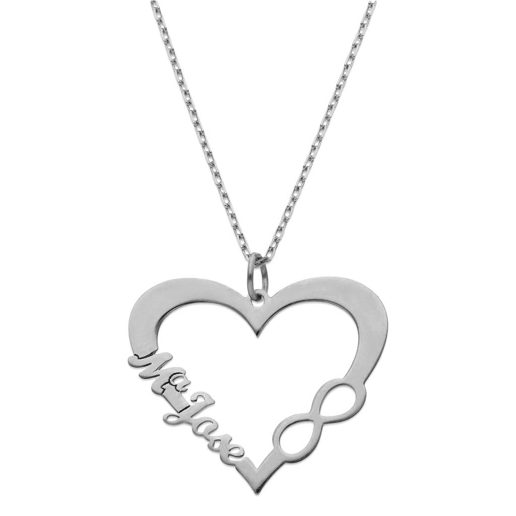 GARGANTILLA ORO BLANCO 18KL CORAZON + NOMBRE
