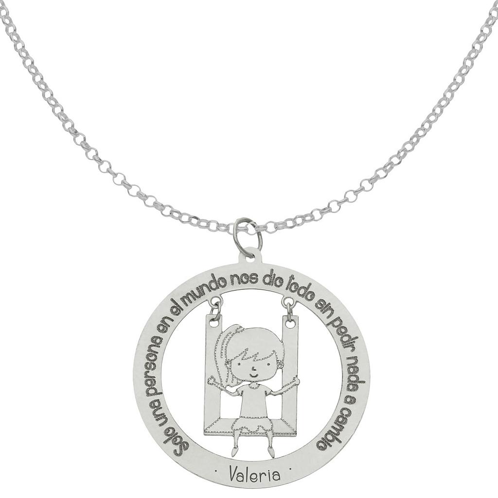 GARGANTILLA ORO BLANCO 18KL FRASE+NIÑA - 28MM