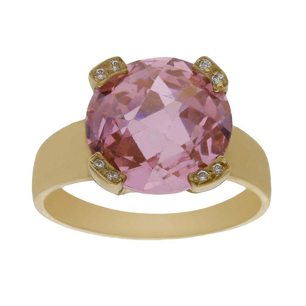 SORTIJA ORO 18KL - PIEDRA ROSA + CIRCONITAS