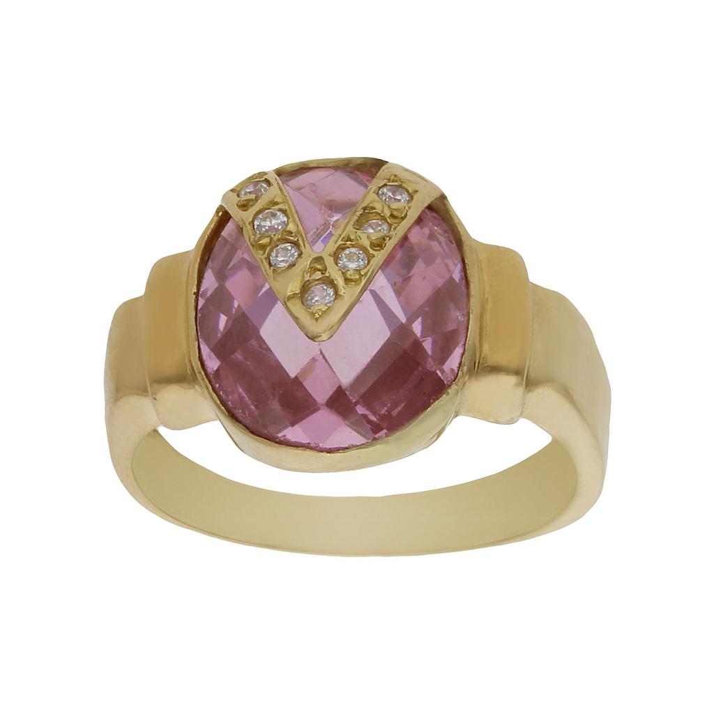 SORTIJA ORO 18KL - PIEDRA ROSA + CIRCONITAS