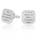 GEMELOS CUADRADOS PLATA 925MM FRASE