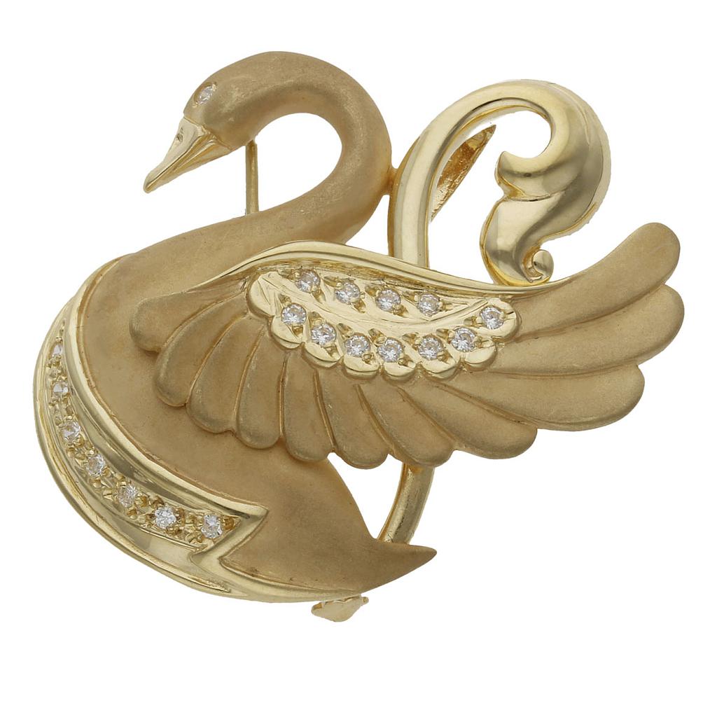 BROCHE CISNE ORO 18KL - 40X35MM