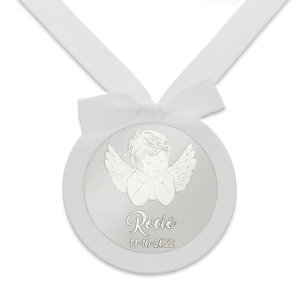 MEDALLA CUNA PLATA 925MM REDONDA ANGEL
