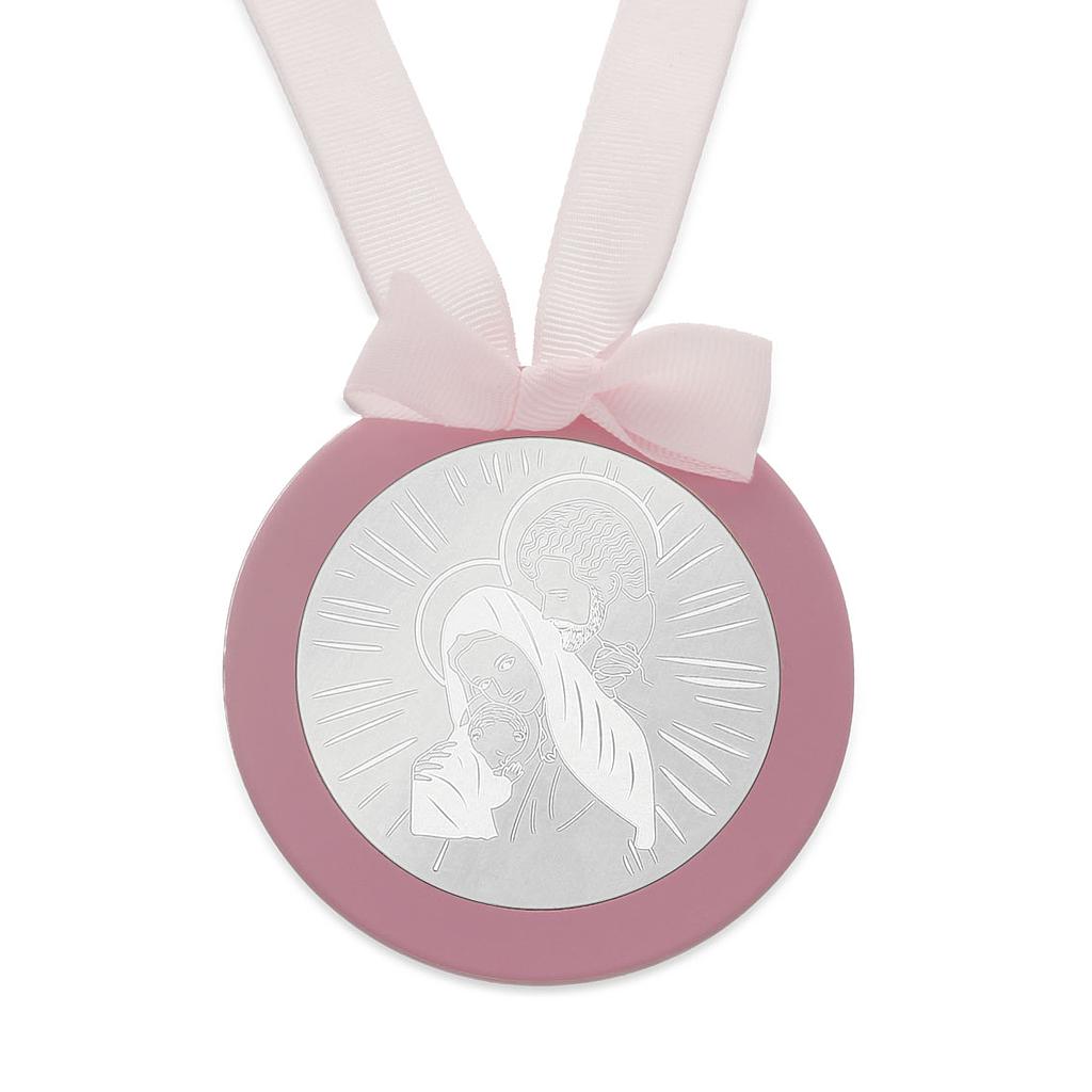 MEDALLA CUNA PLATA 925MM REDONDA SAGRADA FAMILIA