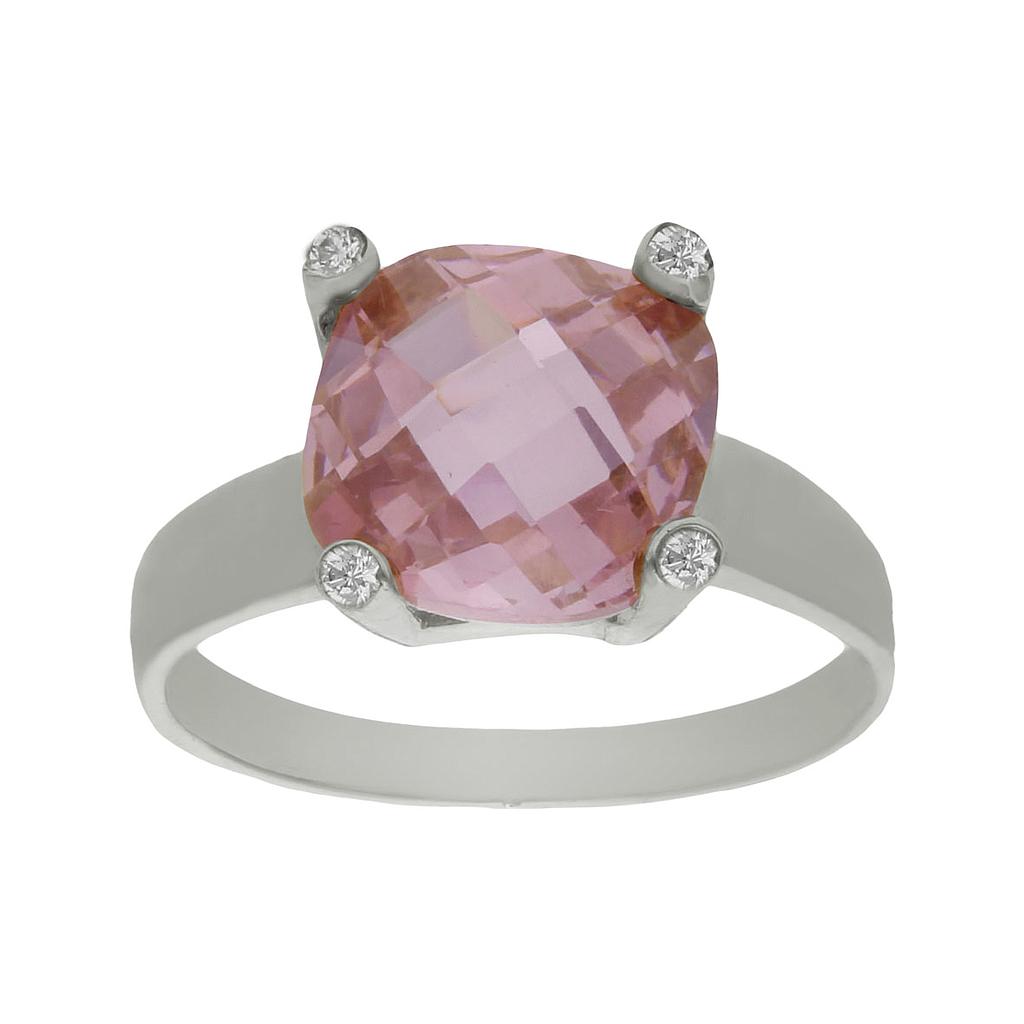 SORTIJA ORO BLANCO 18KL - PIEDRA ROSA+CIRCONITAS