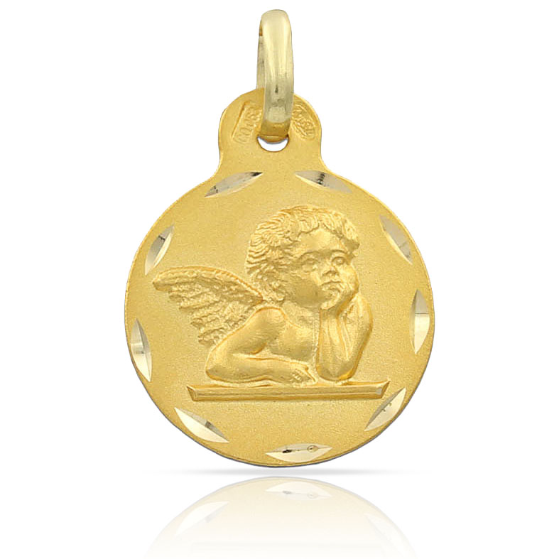 MEDALLA PLATA CHAPADA EN ORO ANGEL DE LA GUARDA - 15MM