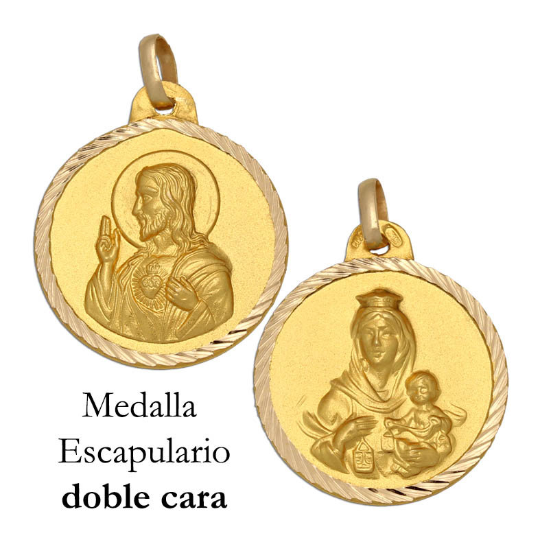 MEDALLA PLATA CHAPADA EN ORO ESCAPULARIO - 22MM