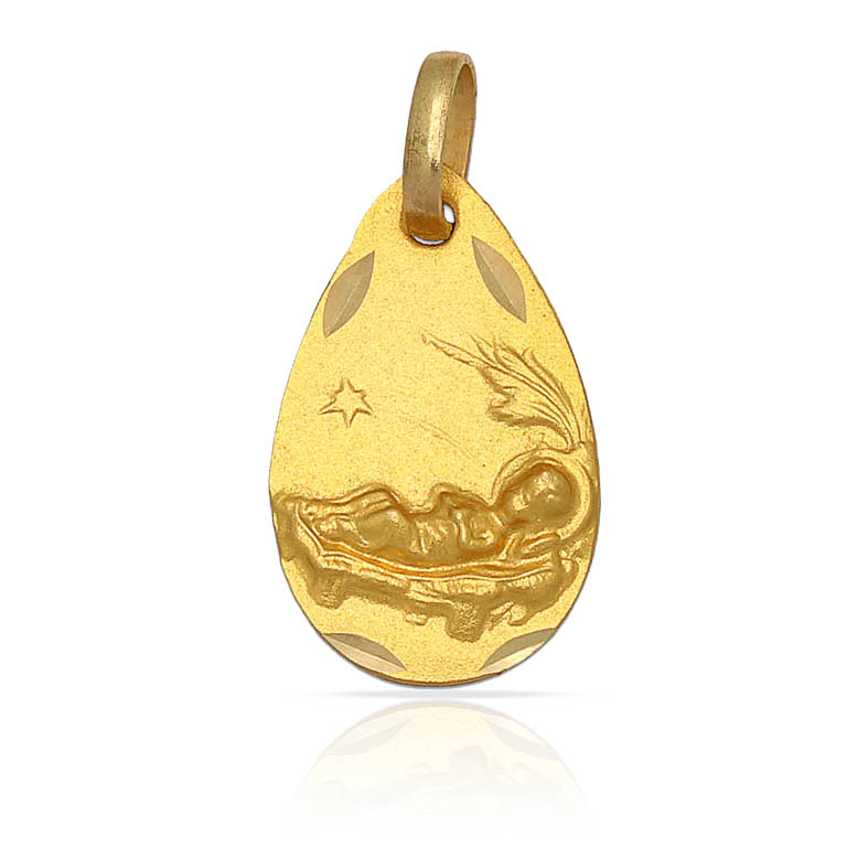 MEDALLA PLATA CHAPADA EN ORO NIÑO EN PAJA - 11x18MM