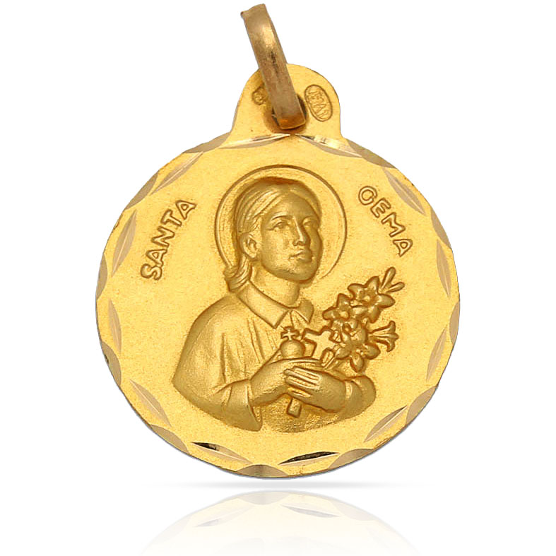 MEDALLA PLATA CHAPADA EN ORO SANTA GEMA - 19MM