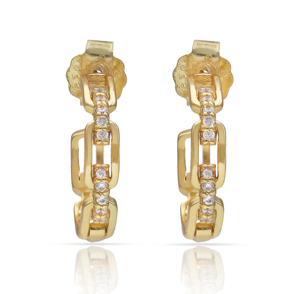 AROS PLATA CHAPADA ORO ESLABONES + CIRCONITAS - 12MM