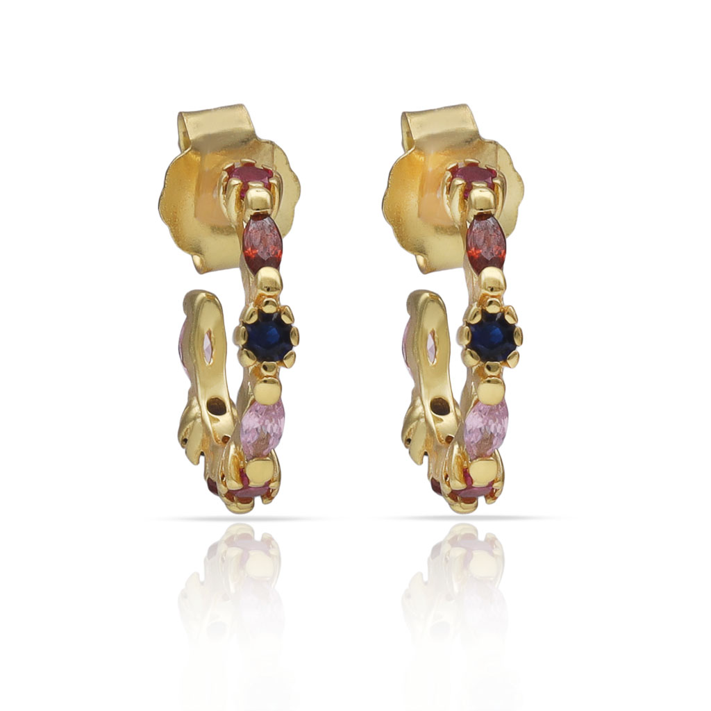 AROS PLATA CHAPADA ORO PIEDRAS COLORES - 7MM