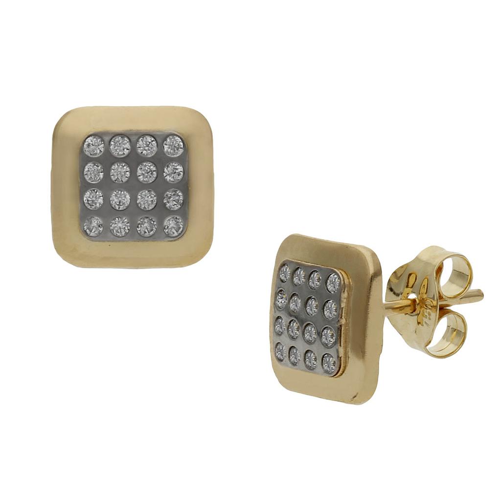 PENDIENTES ORO 18KL BICOLOR CUADRADOS - 8x8MM