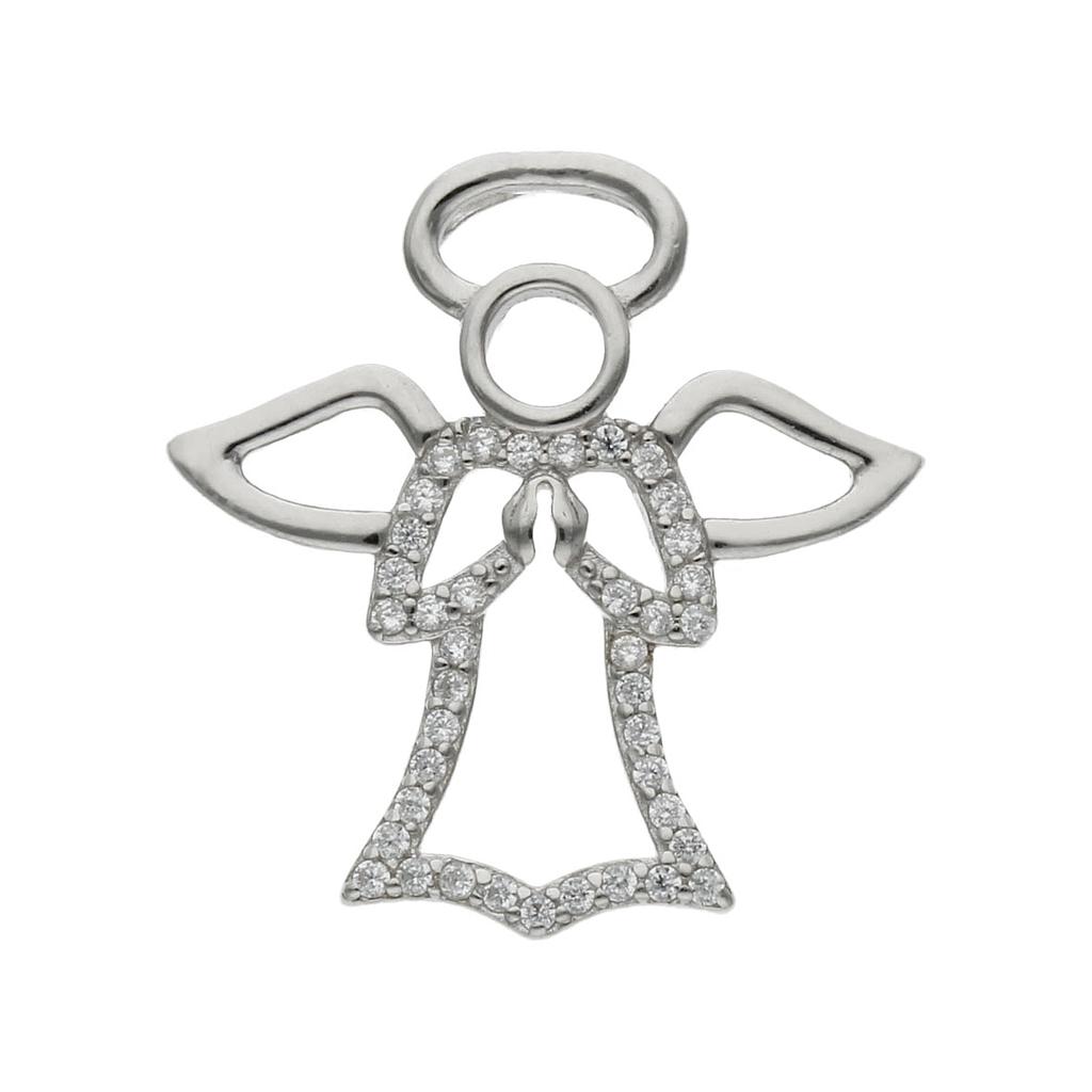 COLGANTE ANGEL PLATA 925MM CIRCONITAS - 21x22MM