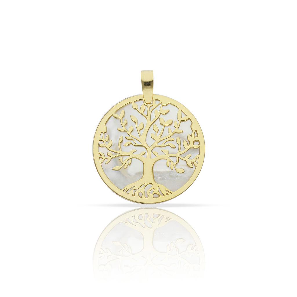 COLGANTE ARBOL DE LA VIDA NACAR + PLATA CHAPADA ORO - 18MM