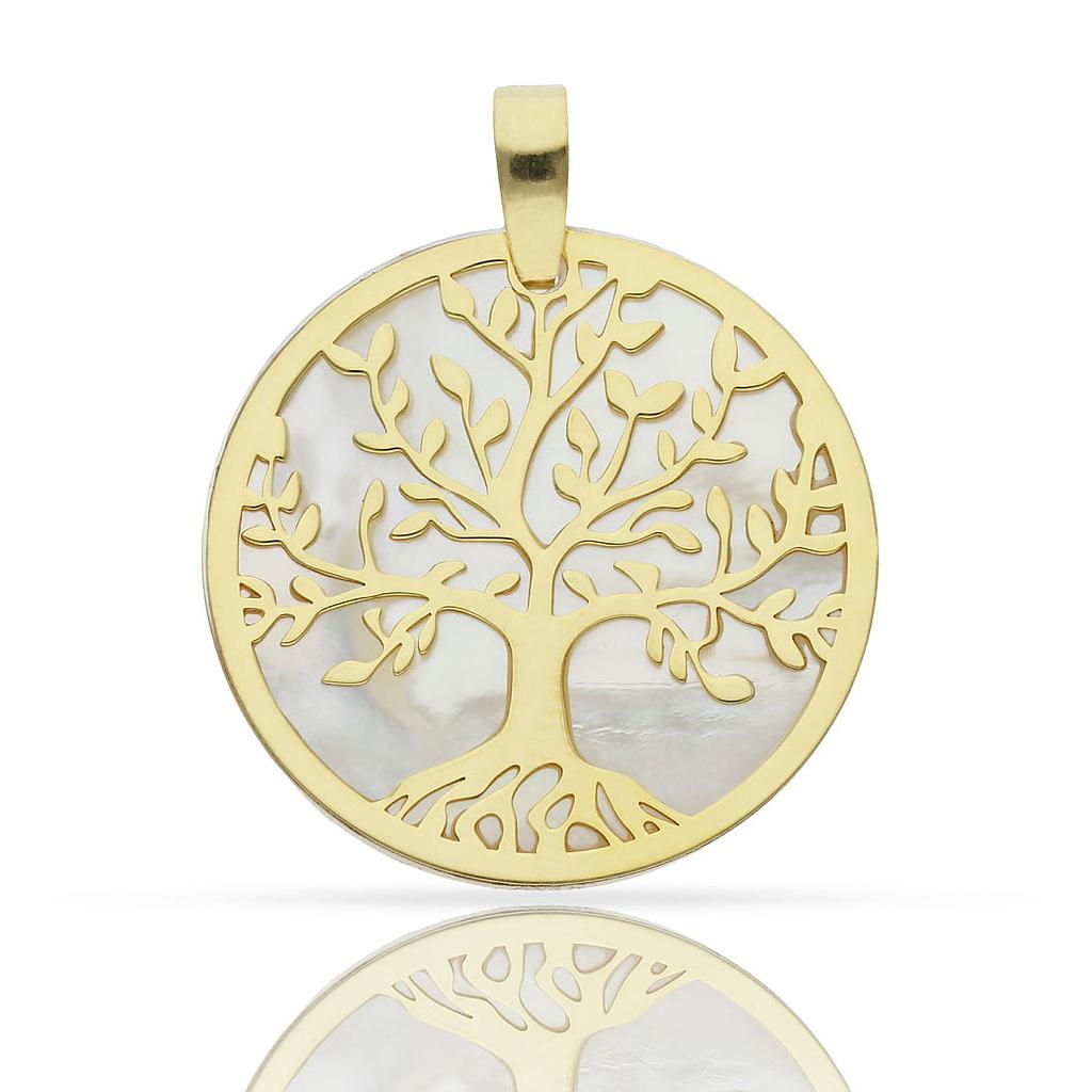 COLGANTE ARBOL DE LA VIDA NACAR + PLATA CHAPADA ORO - 30MM