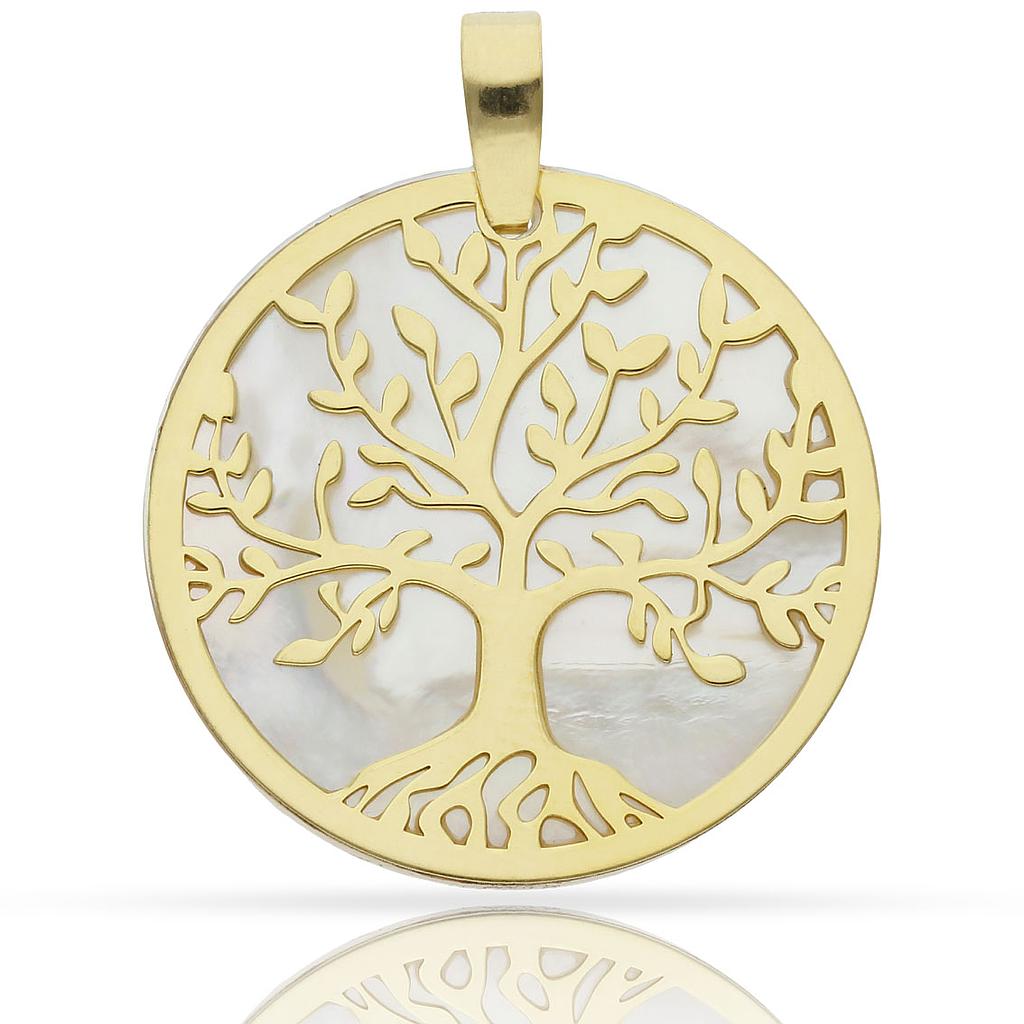 COLGANTE ARBOL DE LA VIDA NACAR + PLATA CHAPADA ORO - 40MM