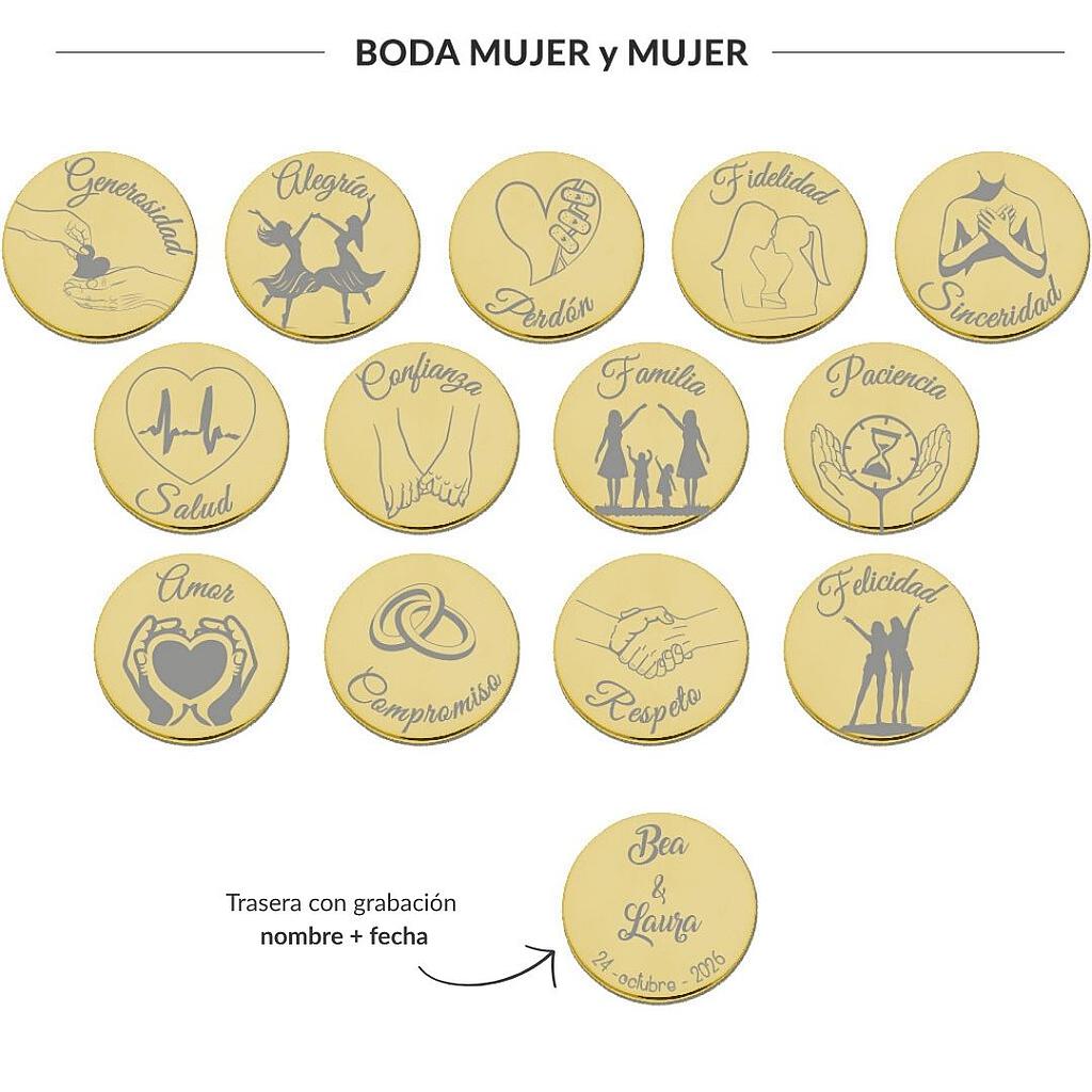 ARRAS PERSONALIZADAS BODA MUJER + MUJER · ACERO DORADO