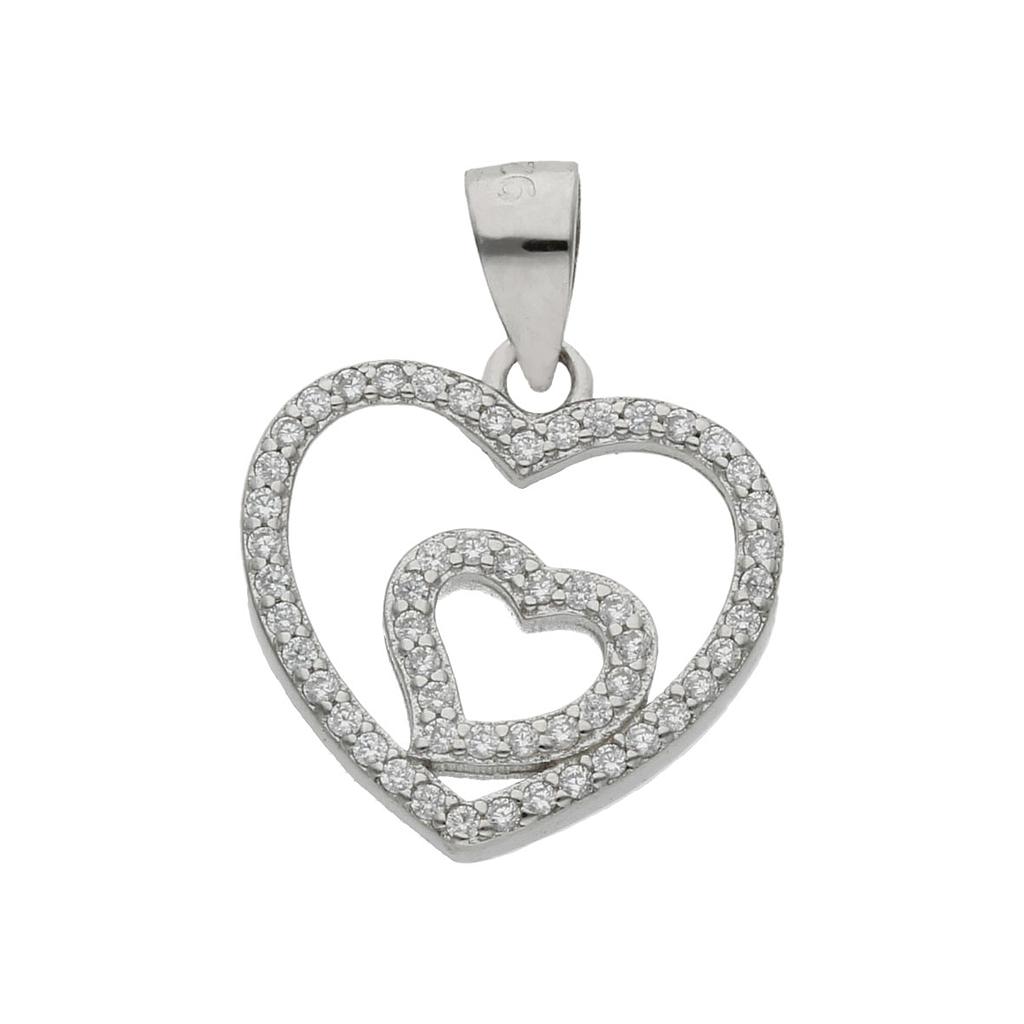 COLGANTE CORAZON PLATA 925MM CIRCONITAS - 16x15MM