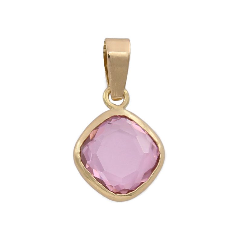 COLGANTE CUADRADO ORO 18KL PIEDRA ROSA